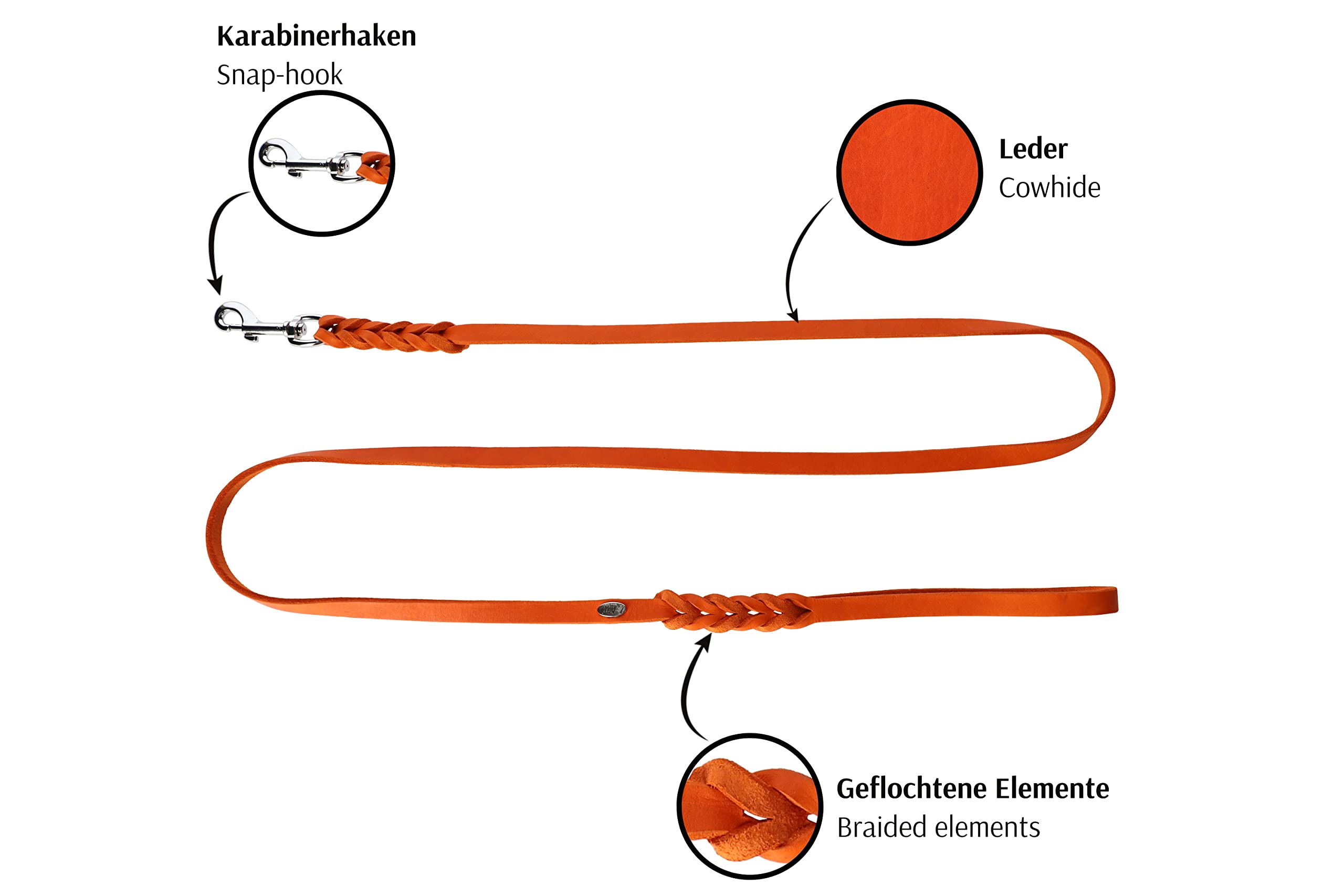 Dingo Leder Hundeleine Boutique Premium mit Elements geflochten Soft 1,2x180 cm Orange 11038
