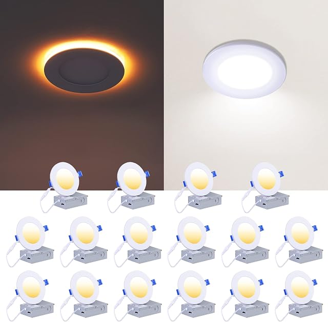 CycevSun 16 Pack Pot Lights LED 4 Inch Recessed Lighting with Night Light, Dimmable & 5CCT Selectable, Lumiere Encastre Plafond LED 4 po, 9W, cETL