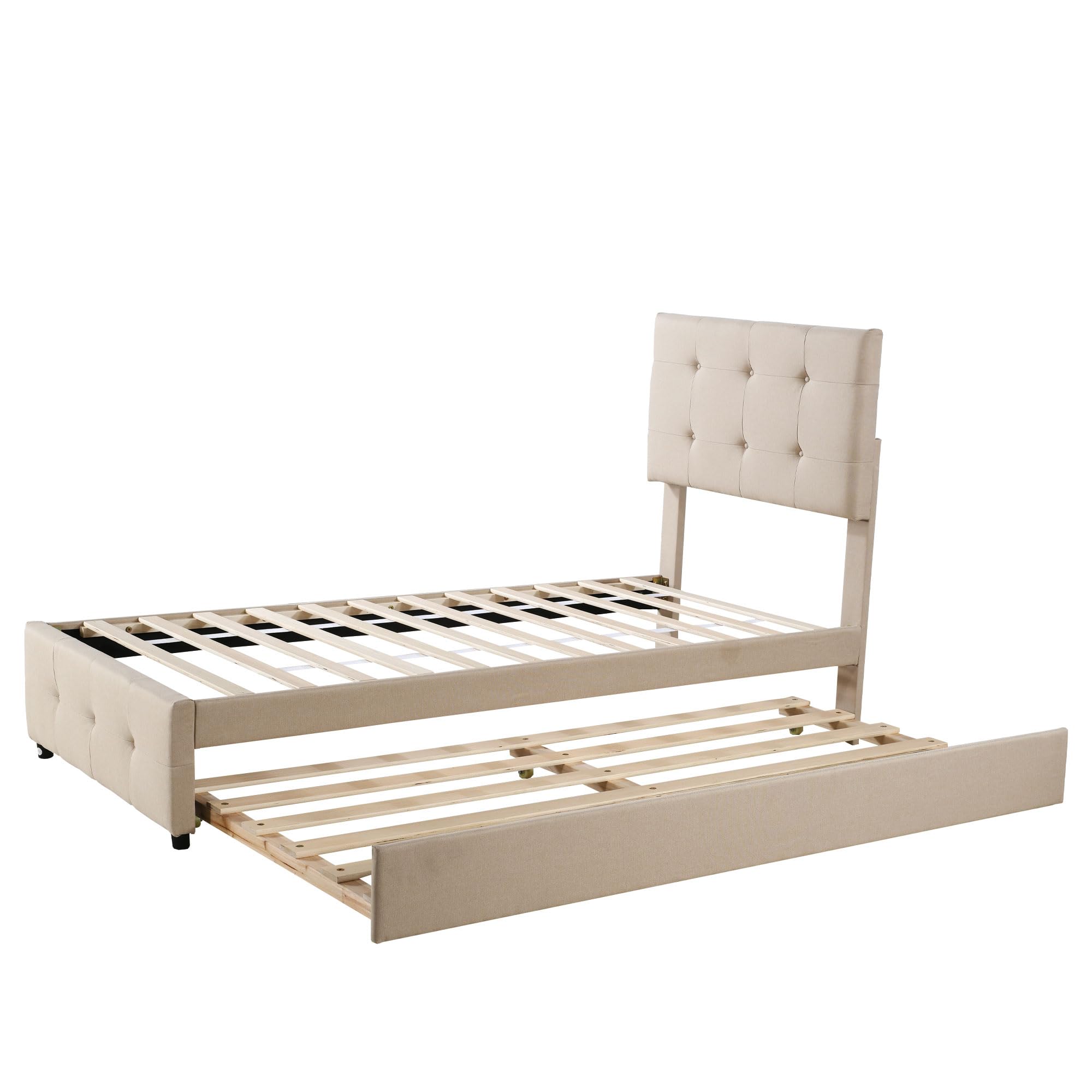 Lettino imbottito 90 x 200 cm, letto estraibile per bambini, testiera regolabile, imbottitura in lino delicato sulla pelle, letto singolo piatto, letto per ragazzi (beige) (beige)