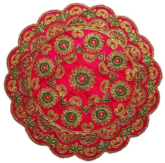 Pooja Mat Aasan Cloth for Puja Cloth MatMandir, Temple, Home, Office, Base, Chawki, Slab Pink Round P