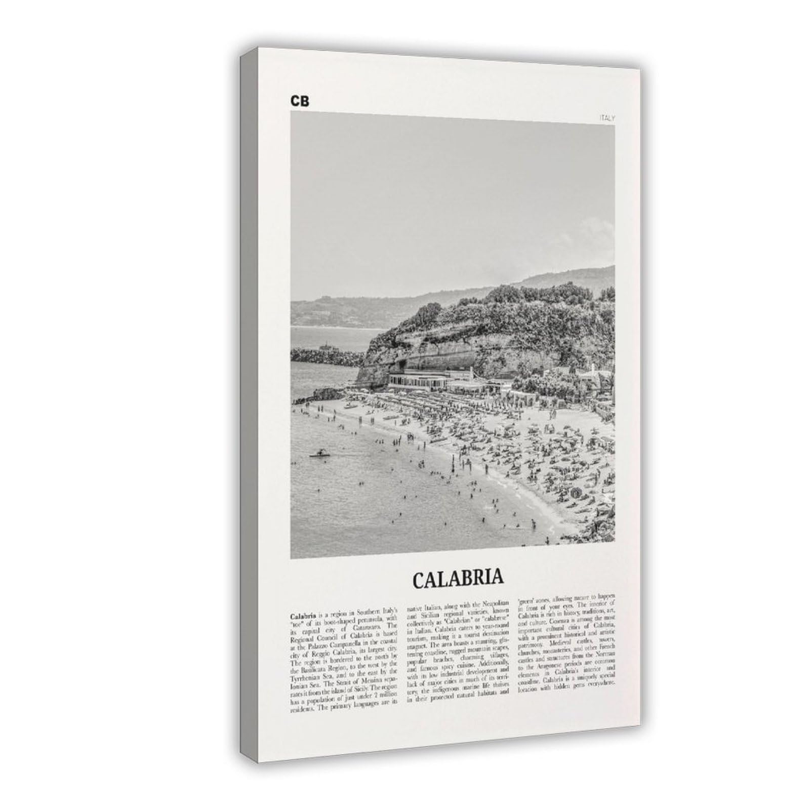 NEOHI Calabria Print Black And White, Italy, Calàbbria, Καλαβρία, Catanzaro, Italia City Travel Landscape Canvas Modern Poster Wall Art Prints Paintings Living Room Bedroom Decor 12x18inch(30x45cm)