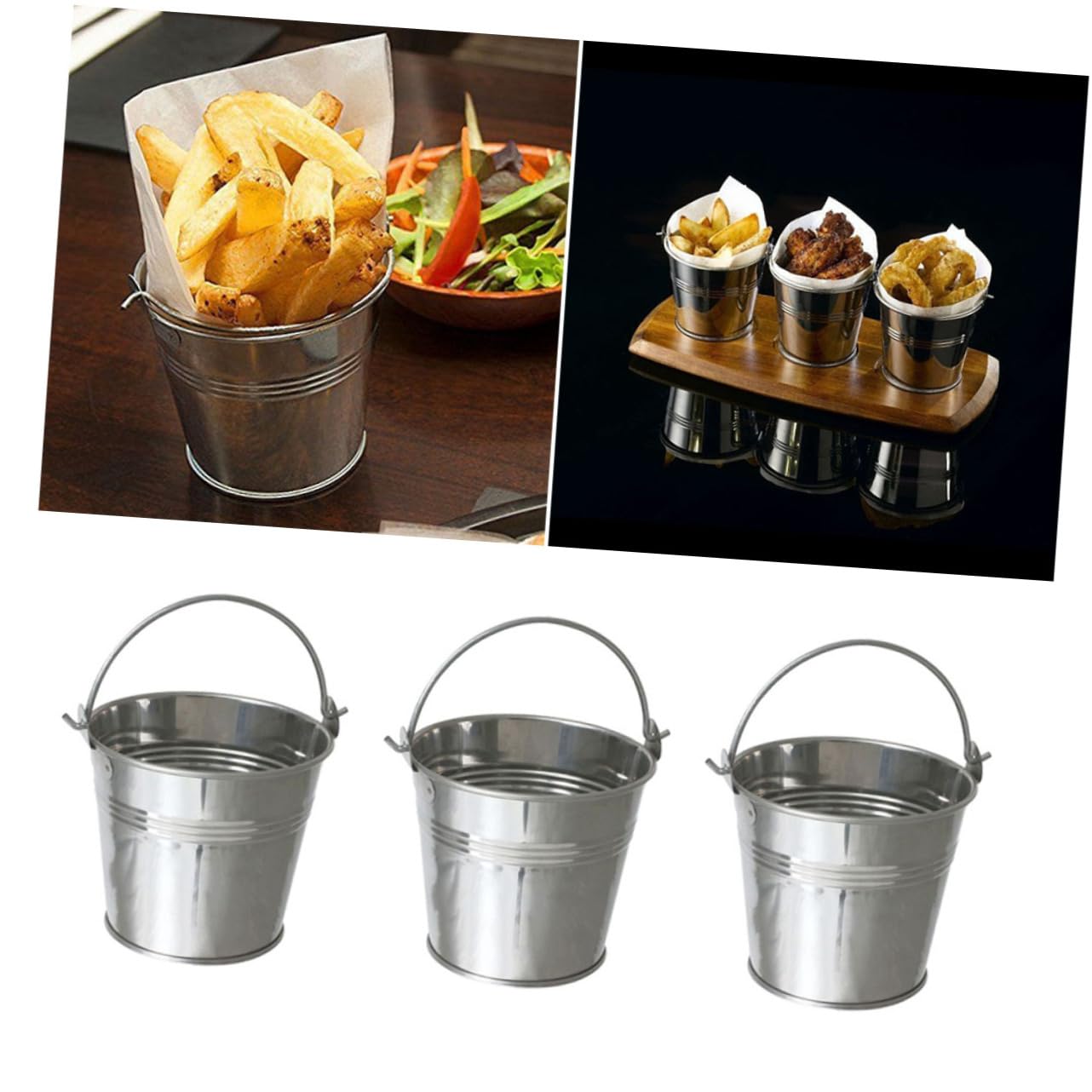 Ciieeo 12pcs Mini Tinplate Metal Buckets for Icing and French Fries Silver Versatile Tin Pails for Decoration Flower Pots and Storage