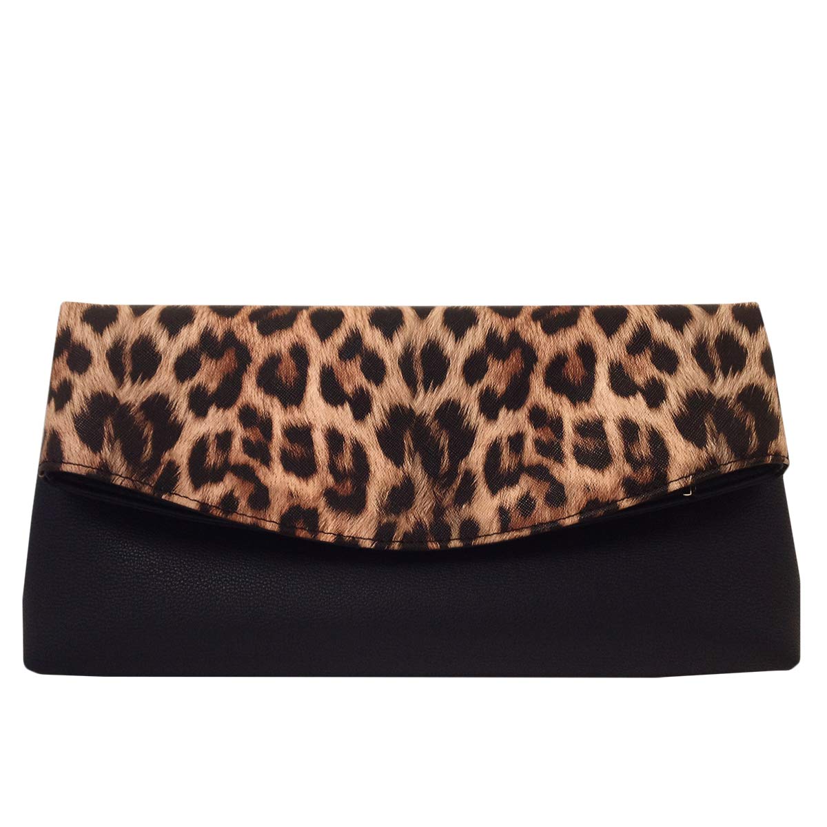 JNB Synthetic Leather Leopard Print Fold Over Clutch