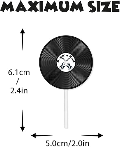 Miniatura 4 de 18 piezas de decoración de postre con purpurina negra retro de los años 50 y 60 con temática de CD de decoración de feliz cumpleaños, Rock Roll