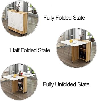 Folding Dining Table Fold Away Dining Table, Space Saving Dining Table, Lightweight Foldable Table with 6 Wheels and 2-Layer Storage Shelf, for Work, Study and Dining (Color : D)