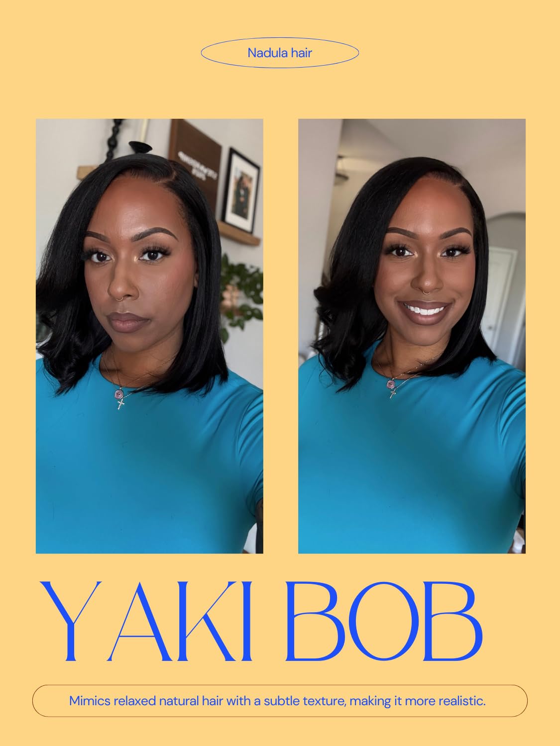 Nadula Yaki Straight Bob Drawstring Wig Human Hair Glueless Pre Cut 7x5 HD Bye Bye Knots Lace Front Wigs Human Hair Pre Plucked Invisible Knots Ready to Go Short Yaki Bob Wigs 150% Density 12inch