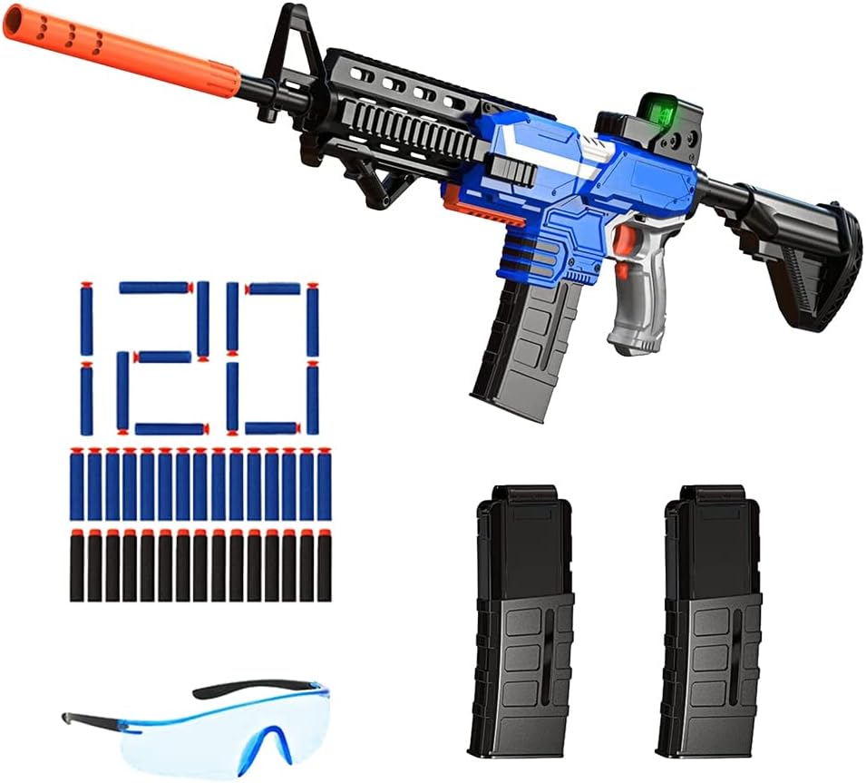 Toy Gun for Nerf Guns Automatic Sniper Rifle, 3 Modes Burst Electric Toy Foam Blaster with 120 Bullets, 2 Magazines, Motorized Toys for 6-12 Year Old Boys, Birthday Gifts for Kids Age 6+