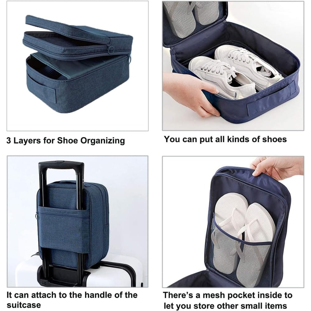 FUOCO Bolsas de viaje para zapatos, impermeables, multiusos, portátiles, esenciales, con capacidad para 3 pares de zapatos, zapatillas, sandalias para hombres y mujeres, Azul, Accesorios de viaje