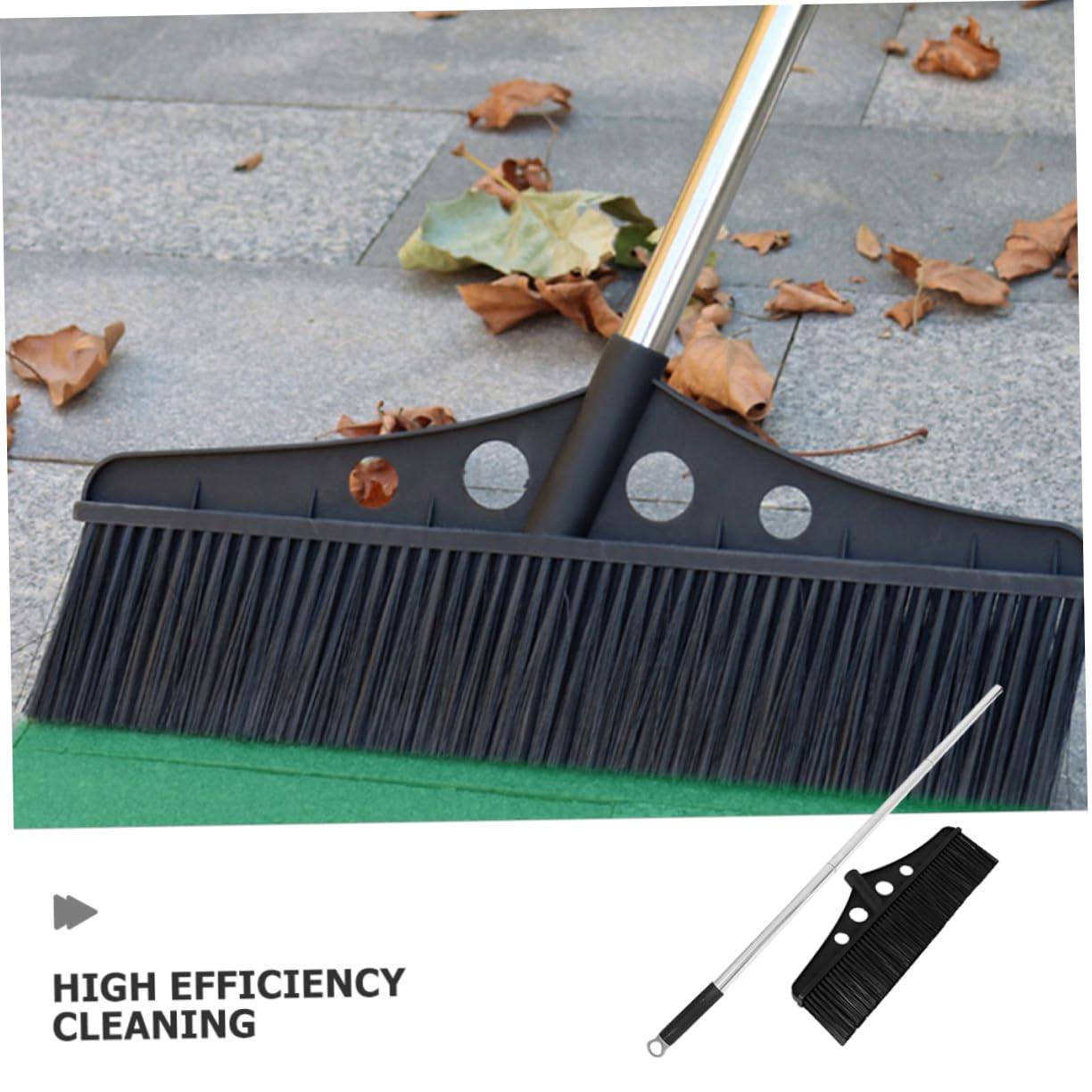 Zerodeko Scopa da Giardino Acciaio Inossidabile e Setole in Nylon con Manico Ergonomico per Pulizia Efficiente Nero di Balconi e Stadi