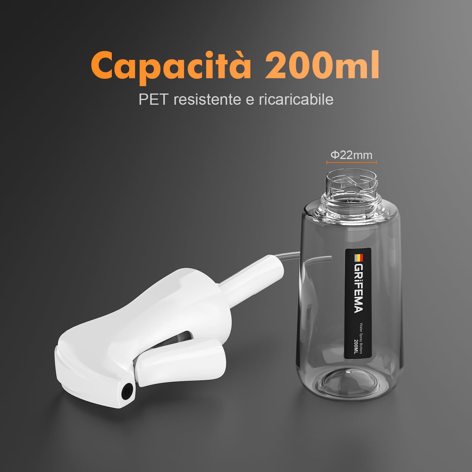 GRIFEMA Spruzzatore Bianco 200 ml – Flacone Spray Riutilizzabile a Nebbia Fine e Uniforme, Design Antigoccia per Capelli, Piante, Viso e Pulizia Domestica, GE2003W-200