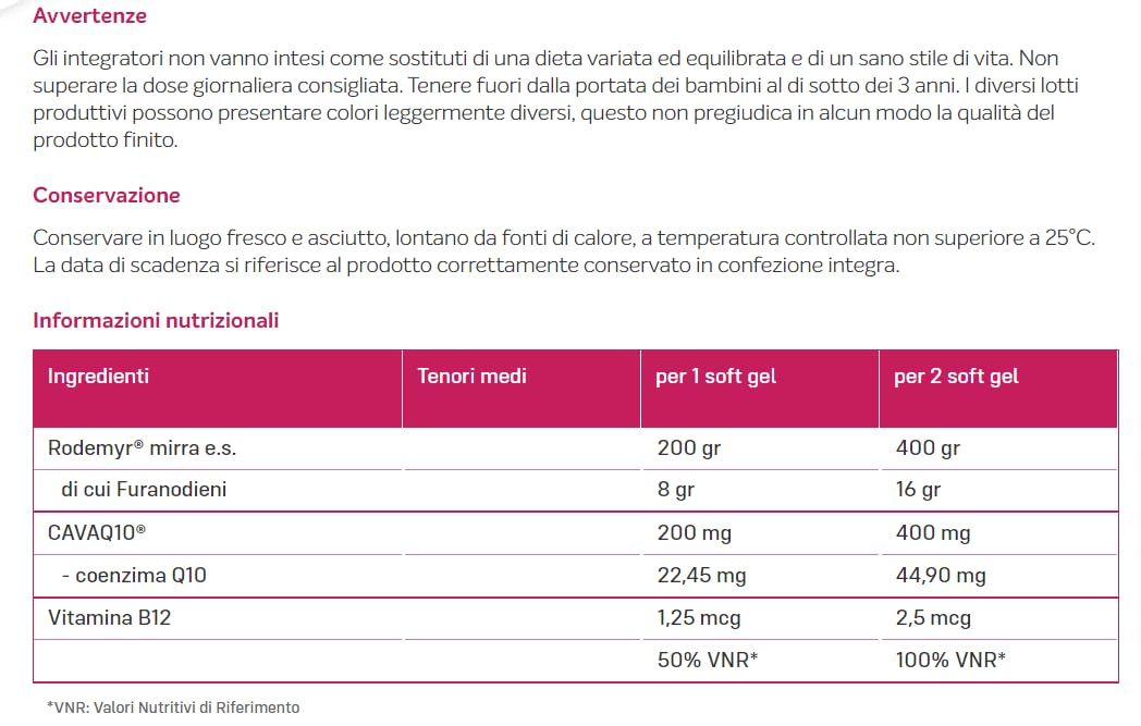 Revalma Tendermyr 30 Soft Gel - Integratore Alimentare con Rodermy mirra e.s.- CAVAQ10 (coenzima Q10) - Vitamina B12