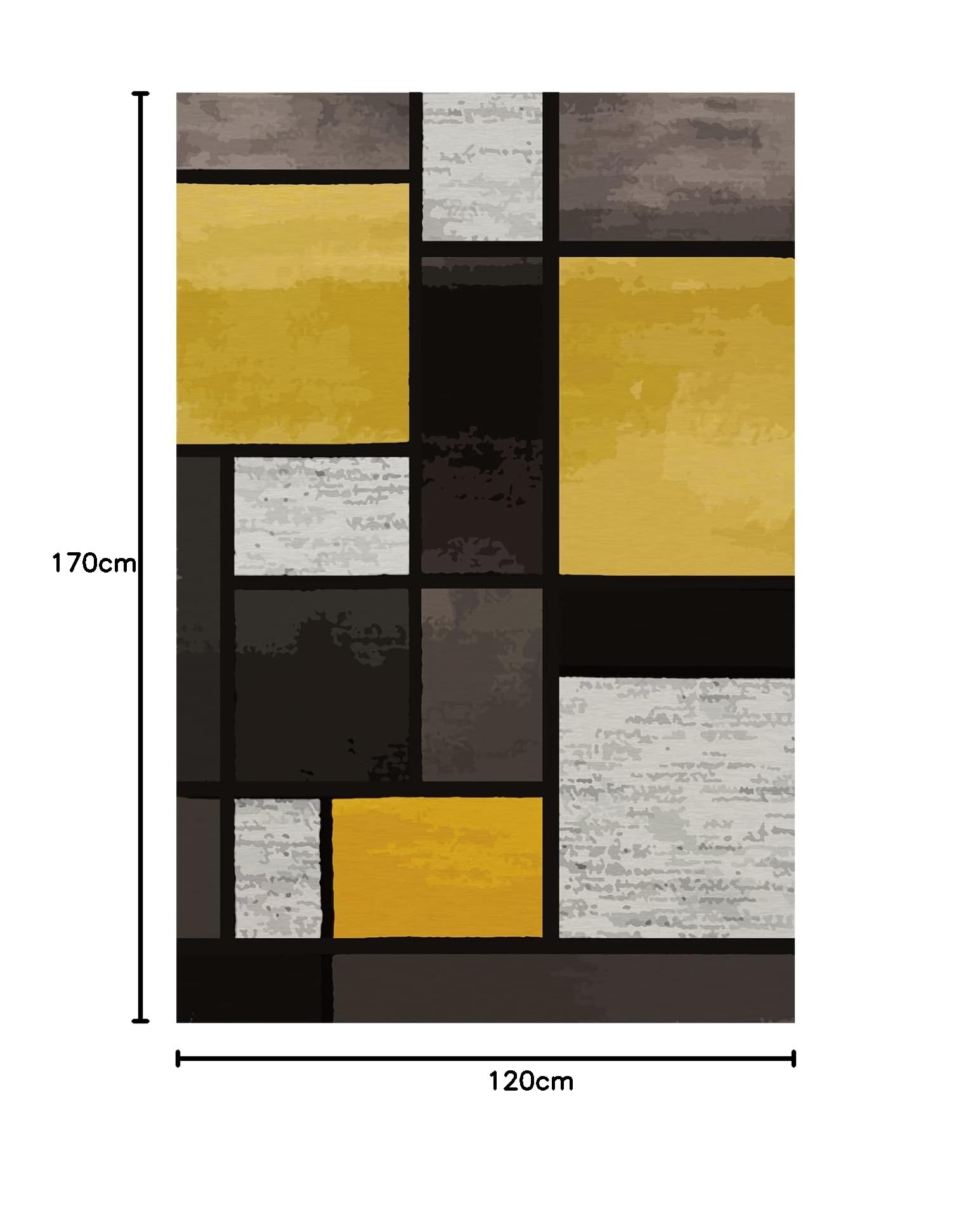 Dywan podłogowy, żółty czarny szary geometryczny design, żółty, 120 x 170 cm, miękkie dywaniki o niskim runie, mały antypoślizgowy dywan do salonu, sypialni,