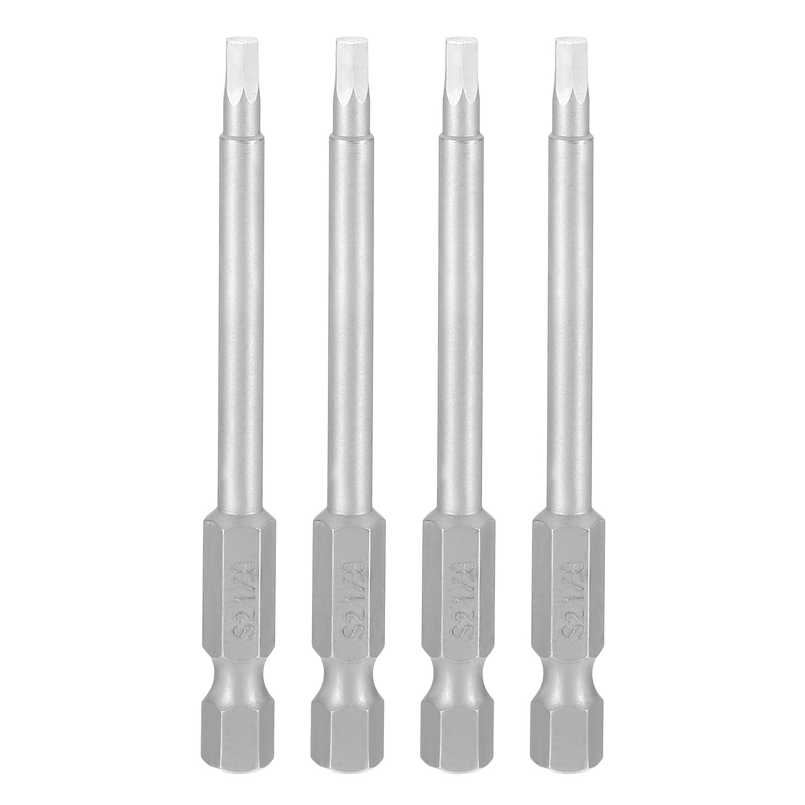 sourcing map 4pcs Hex Head Wrench Drill Bit 1/8" SAE 1/4" Hex Shank 3"(75mm) Length S2 Steel Magnetic Impact Drivers Industrial Grade Hexagon Electric Screwdriver Bit, Gray