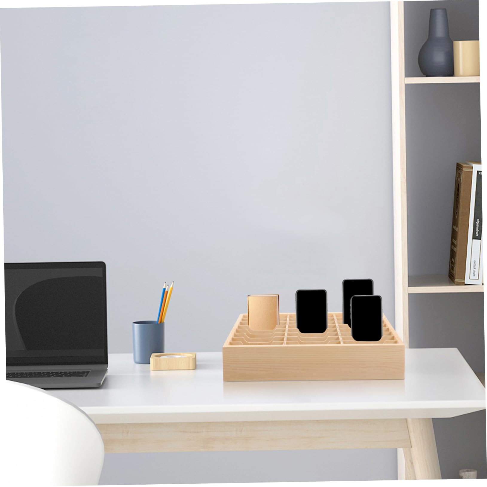 Soporte Multifuncional Móvil De Madera Con Múltiples Compartimentos Caja Organizadora De Escritorio Para Aula Oficina y Hogar Almacenamiento Ordenado De Teléfonos Celulares
