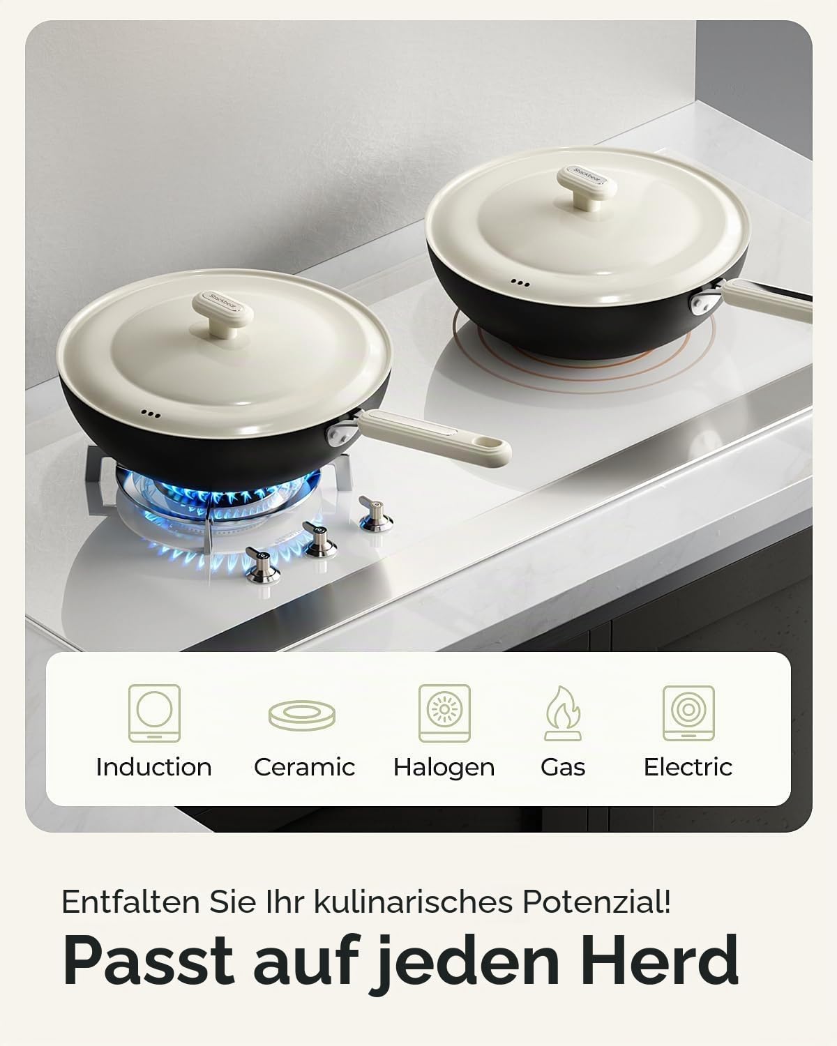 Karbonstahl Woks & Wokpfannen 30 cm, vorgebrannt, flacher Boden, Wokpfanne induktion mit Deckel, leichtes Kochgeschirr für alle Herdplatten, Wok pfanne für Gas und Elektro, Wok induktion