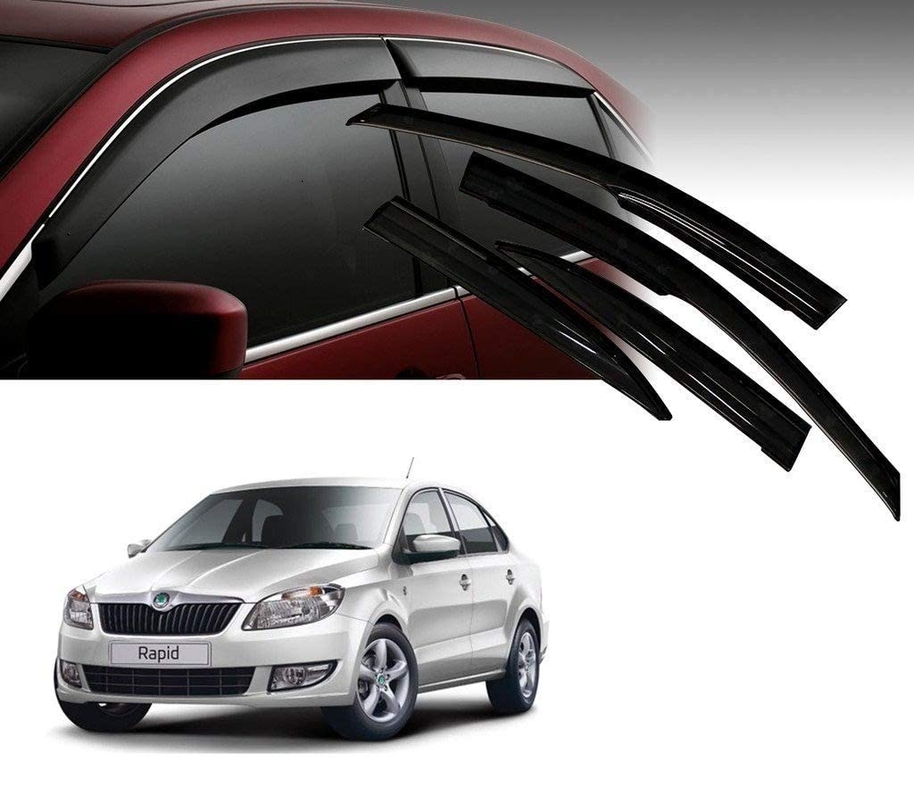 ROYALTECH Premium Non-Breakable Car Window Door Visor/Rain Guard/Wind Deflector Compatible for (Skoda Rapid)