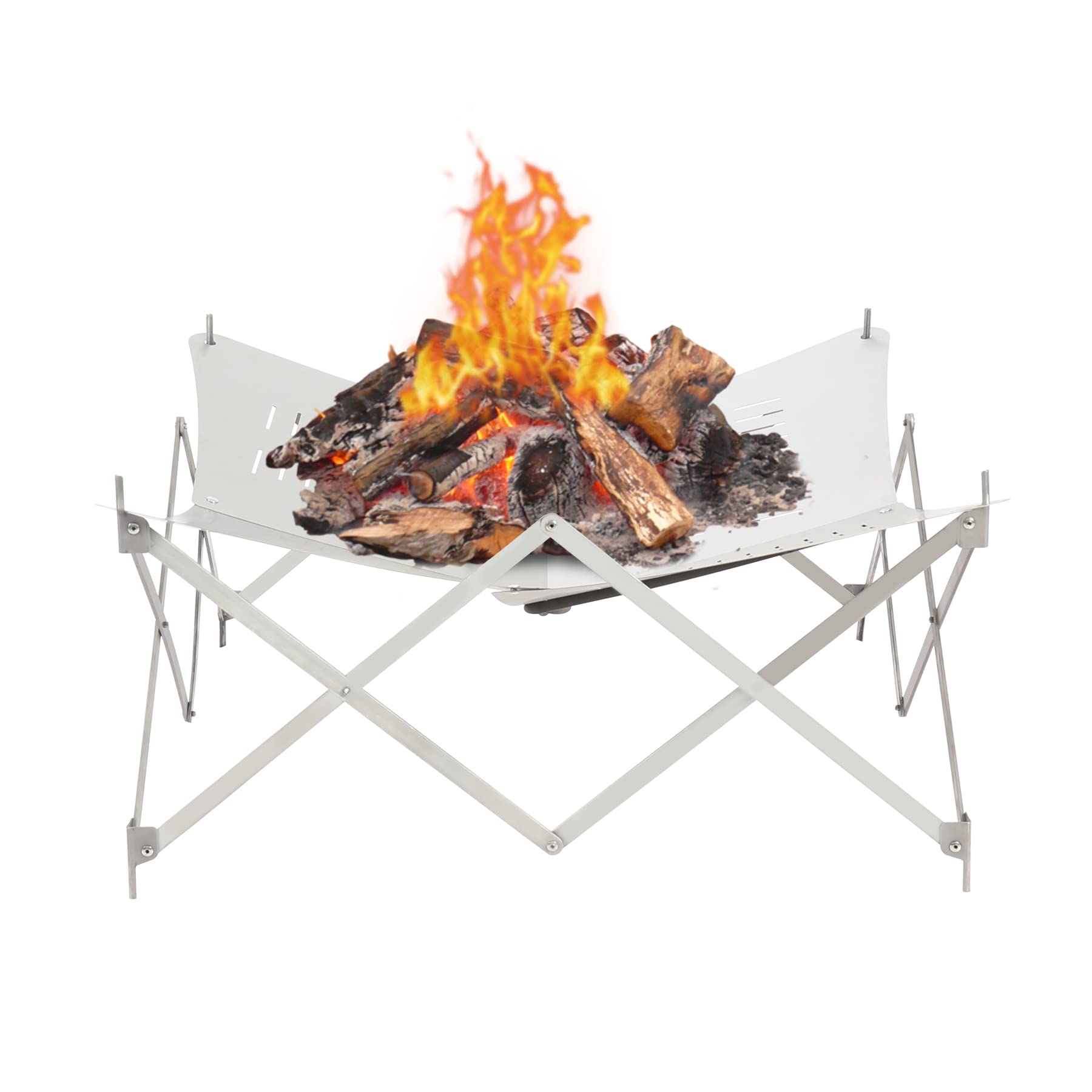 Lineslife25'' Portable Fire Pit for Camping, Stainless Steel Collapsible Fire Pit, Wood Burning Folding Camping Firepit for Outdoor Travel, Backyard Patio, Beach Parties, Garden