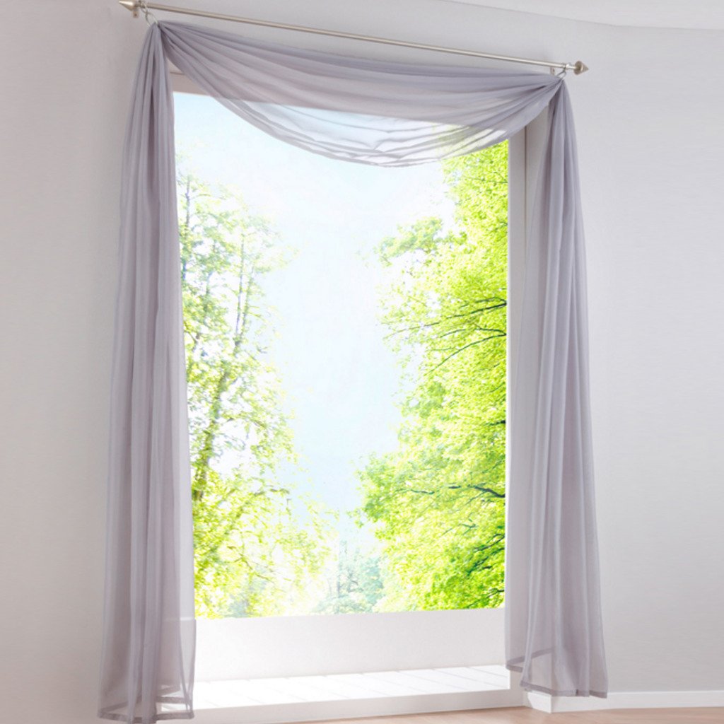 Yujiao Mao Plain colour voile -hand bow scarves valance decorative curtains silver W x L 140 x 500 cm