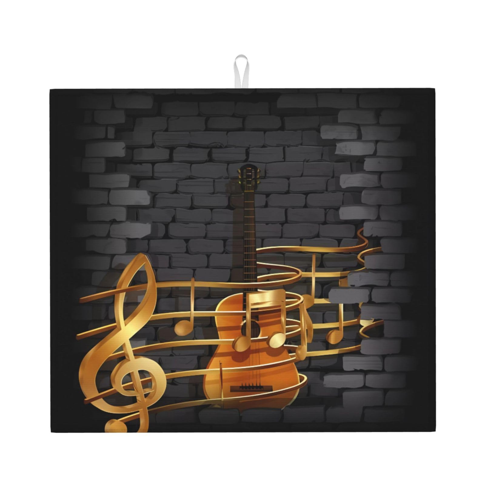 Yyhhaofa Black Note Guitar Prints Kitchen Drying Mat – Absorbent Dish Throw For Countertops, Non-Slip Quick-Dry Layer With Stylish Prints