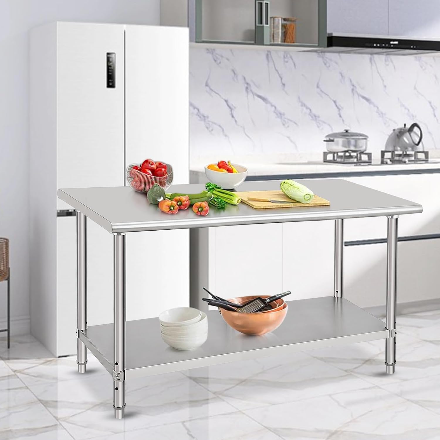 GarveeTech Stainless Steel Prep Table, NSF Commercial Work Table 60 x 24 x 35 in with Undershelf, Stainless Steel Table for Food Prep & Work, Heavy Duty for Kitchen, Restaurant, Hotel, Silver