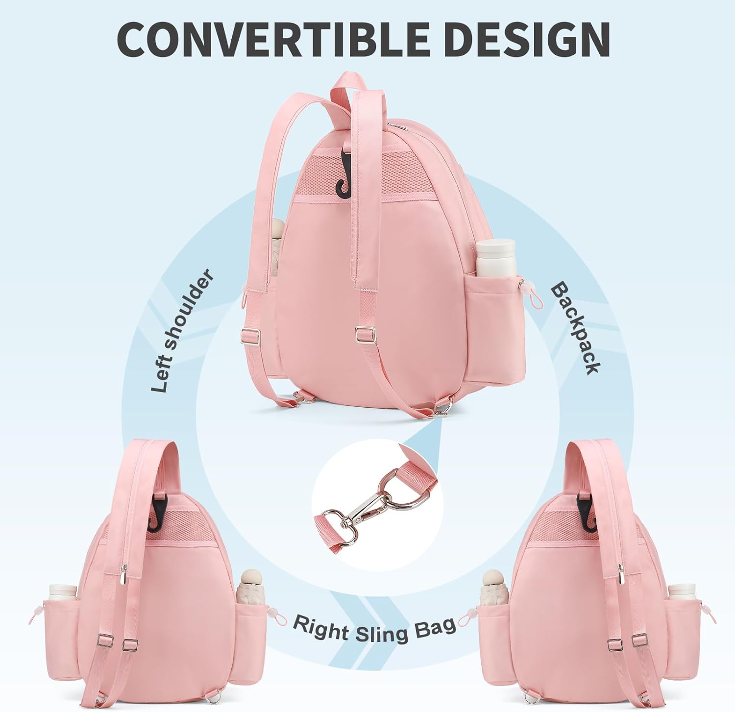Tennis Bag, Convertible Sling Crossbody Backpack Waterproof Reversible Racket Bags for Women Men - Image 5