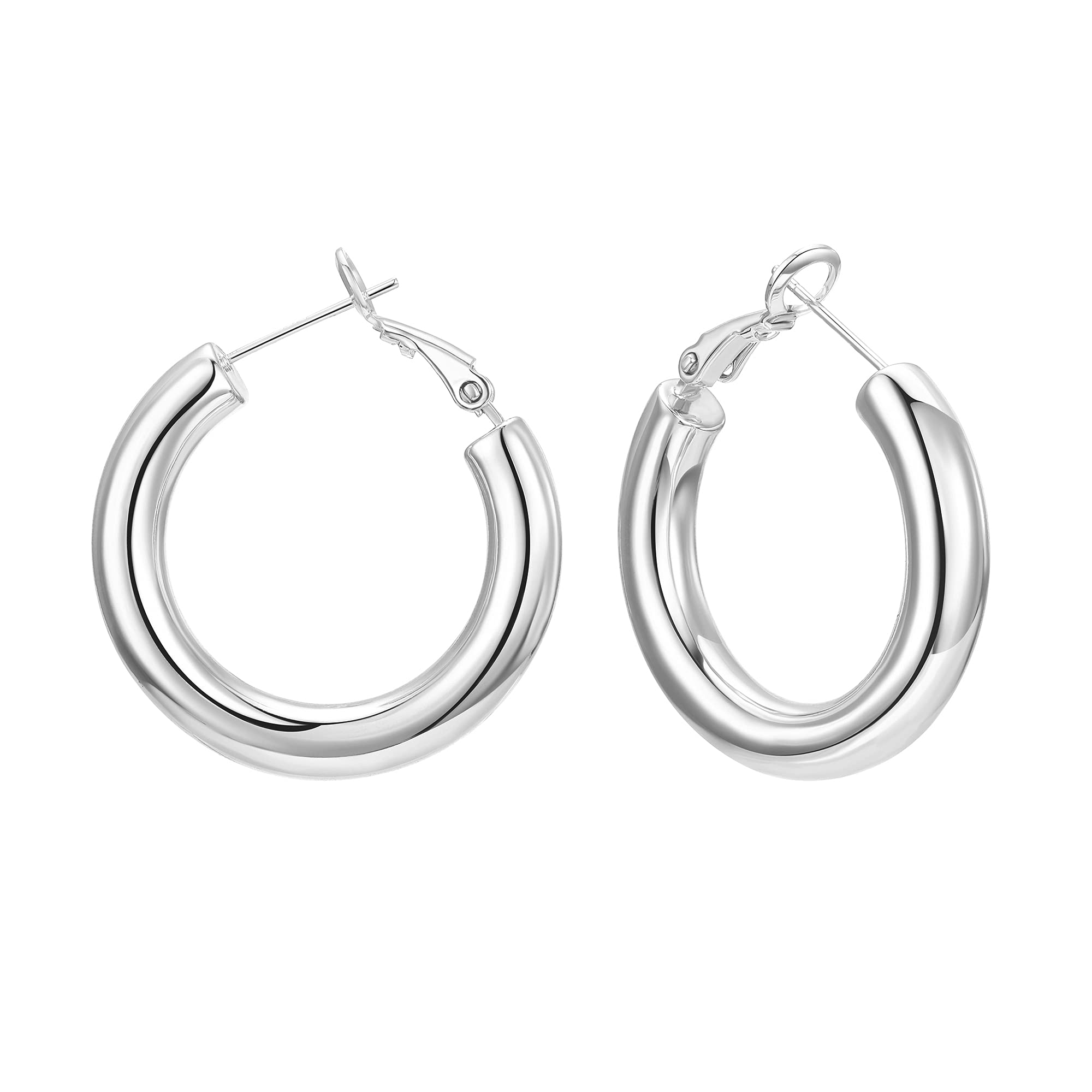 sovesiChunky Gold Hoop Earrings for Women with 925 Sterling Silver Post, 14K Gold Plated Small Thick Gold Hoops Earrings for Women