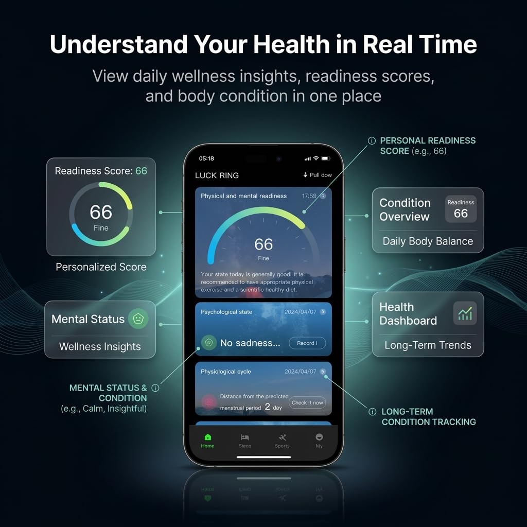 Anello intelligente per fitness e monitoraggio del sonno, impermeabile, per uomini e donne, con app di monitoraggio della salute, batteria a lunga durata, compatibile con iOS e Android
