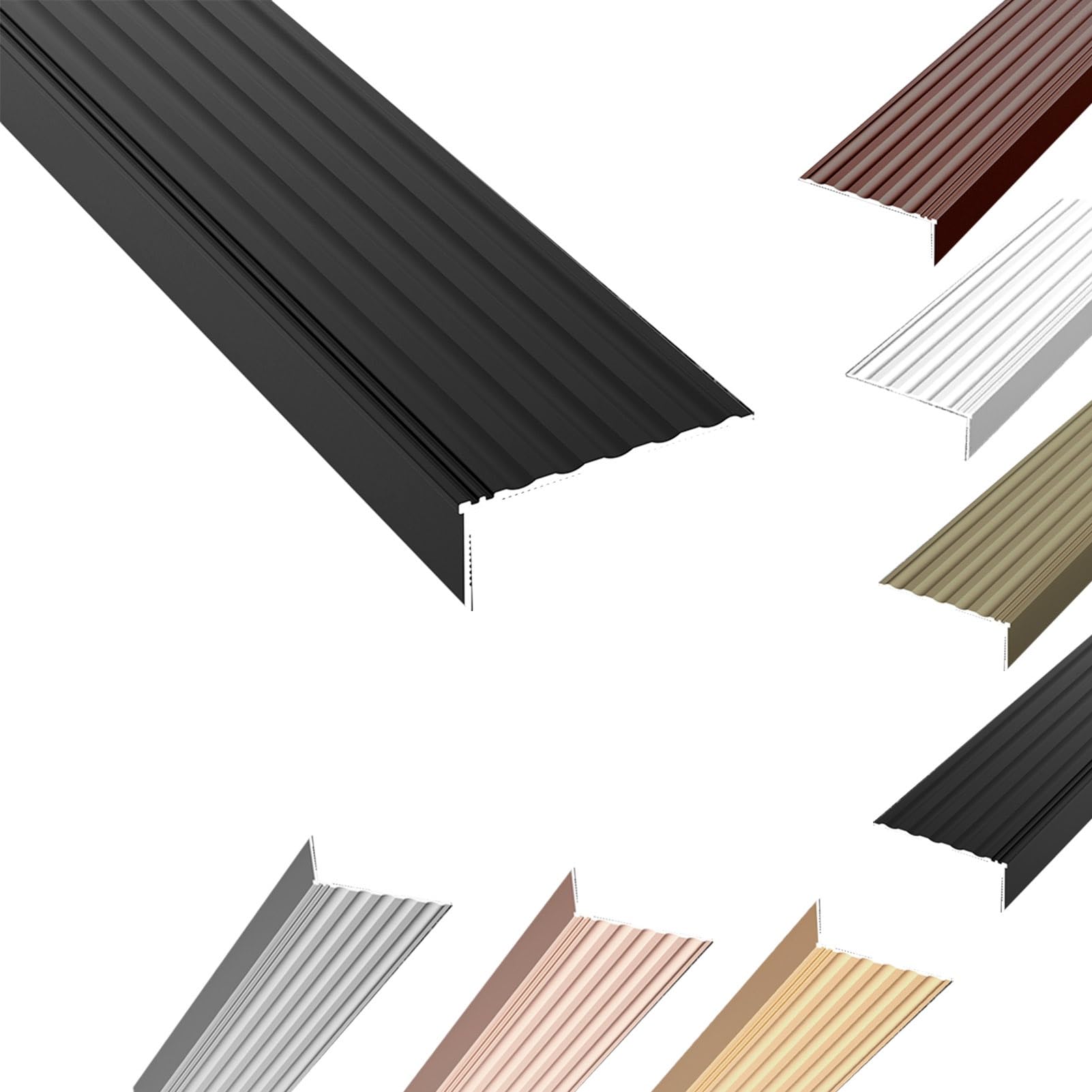 Lshtshf-Ou Pure Black Aluminum Step Edge Protector Trim Non-Slip Stair Nosing Molding Staircases Treads Angle Strip(,110Cm L)