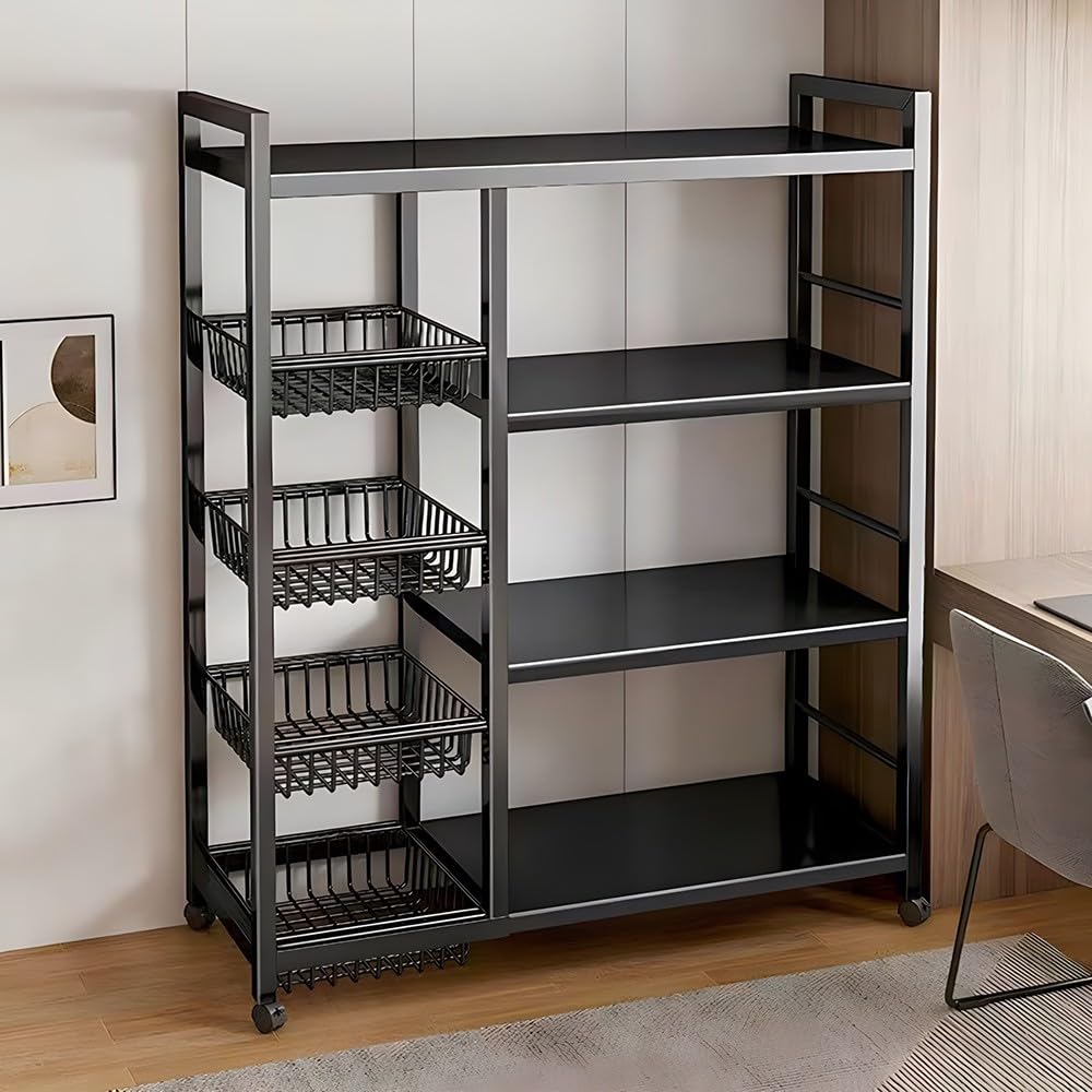 Estante de almacenamiento de cocina con cestas de malla y ruedas, estante de metal con estantes ajustables para baño y oficina