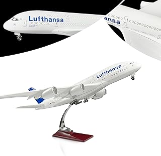 Bswath Large Model Airplane 1:160 Deutschland Lufthansa Airways 380 Model Jet Plane Model for Adults with LED Light Gift for Business/Birthday/Christmas