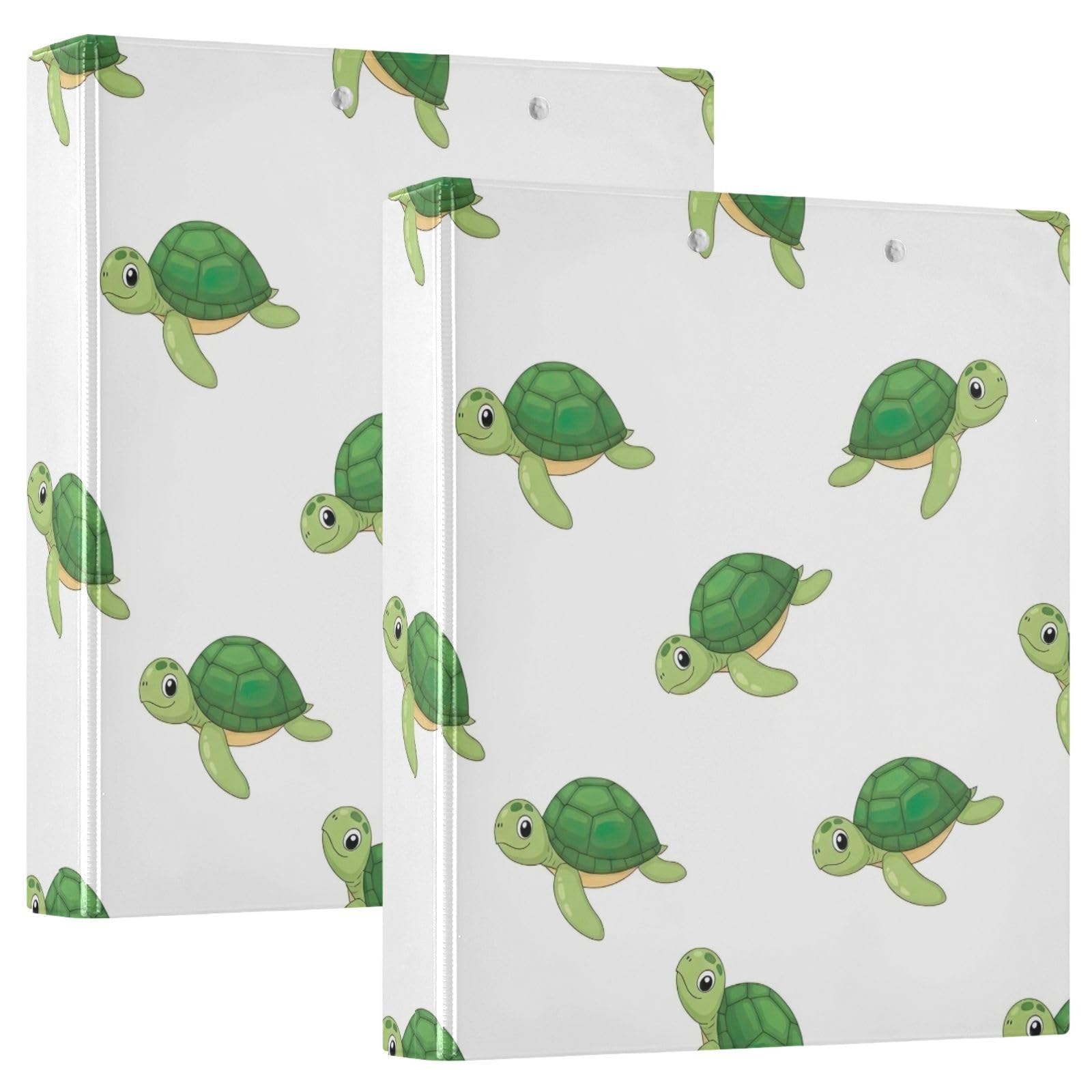 Lot de 2 classeurs décoratifs à 3 anneaux en forme de tortues de mer de 3,8 cm avec poches, pour l'école, l'université ou le bureau