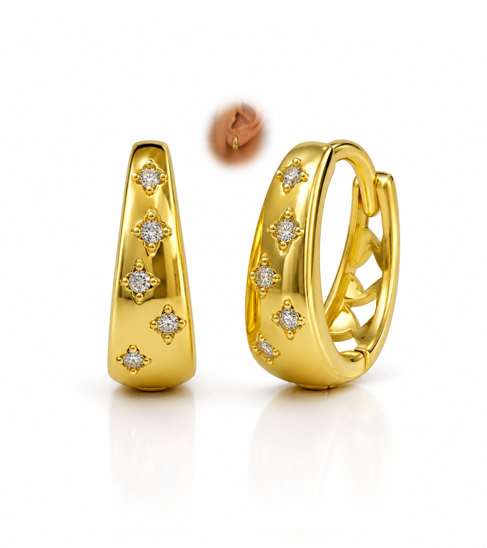 vama FASHIONS 18K Gold Plated Anti Tarnish Crystal Stone Studded Lightweight Hypoallergenic Chunky Oval Huggie Hoop Bali Earrings Piercing Ear Rings for Men & Boys-picture-6