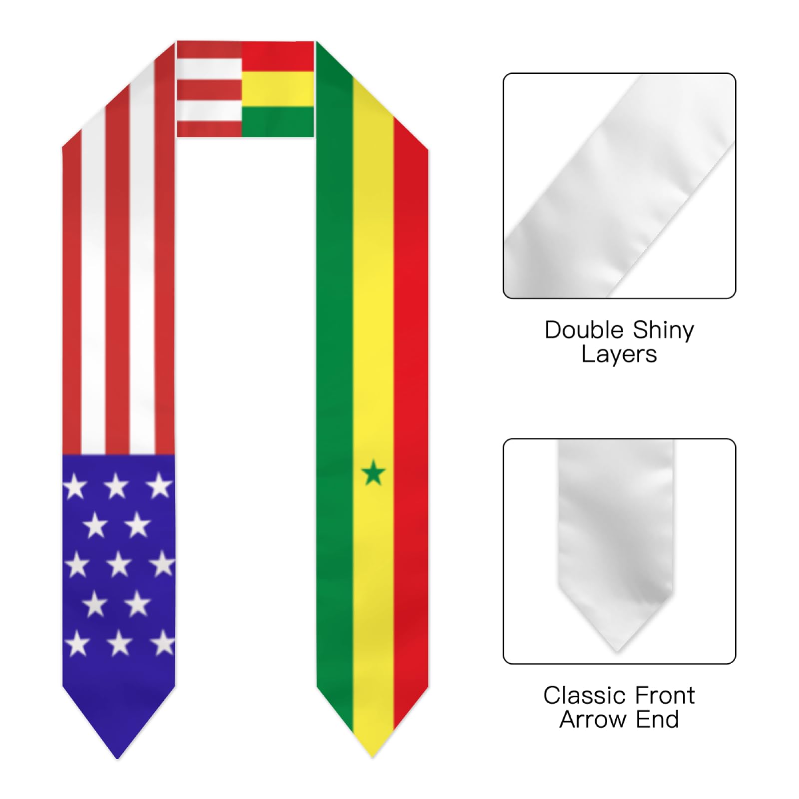 Senegal Senegalese America Flag Graduation Stole Shawl Sash for Men Women Unisex Adult Double Sided Lightweight Scarf Class of 2025 Graduate Gift for Study Aboard International Students