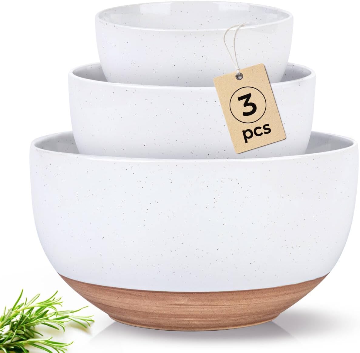 AmorArc Ceramic Mixing Bowls|Nesting Bowls Set of 3 for Kitchen|Stoneware Serving Bowls with Rustic Terracotta Underside for Mixing,Cooking,Baking,Salad| Microwave & Dishwasher Safe 4.6/2.8/1.3 Qt