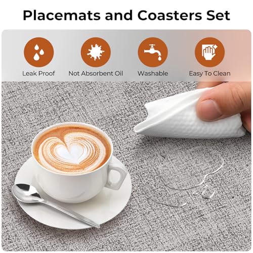Placemats and Coaster Sets 4, Non-slip Table Mats, Place Mats for Table for Kitchen Dinning, Indoor Outdoor Party 43 * 30 cm (Greige) - Image 4