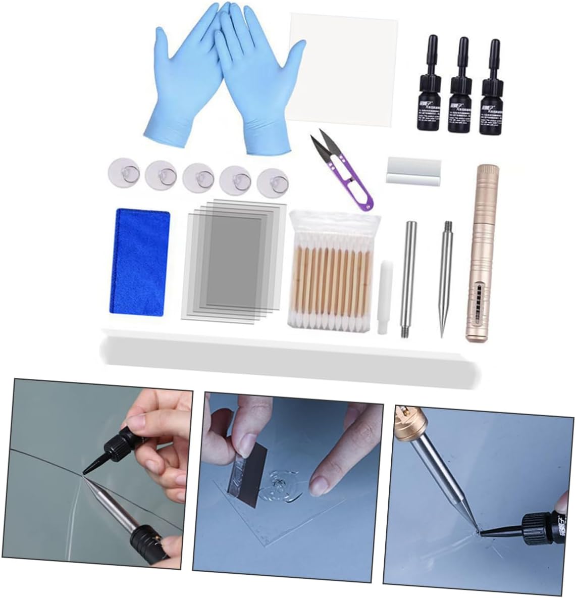 Cabilock Glass Repair Tool Kit for Windshield Cracks 1 Set Glass Repair Fluid for Long Cracks Easy Application for Home Use
