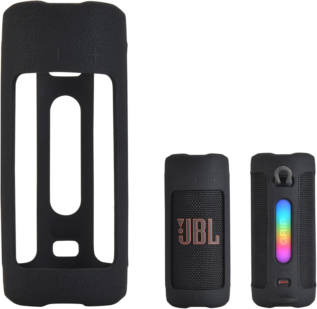 Shockproof Silicone Case for JBL Grip Speaker, Anti-Slip Protective Cover with Detachable Shoulder Strap, Portable Cover for Outdoor, Home, Travel (Black)