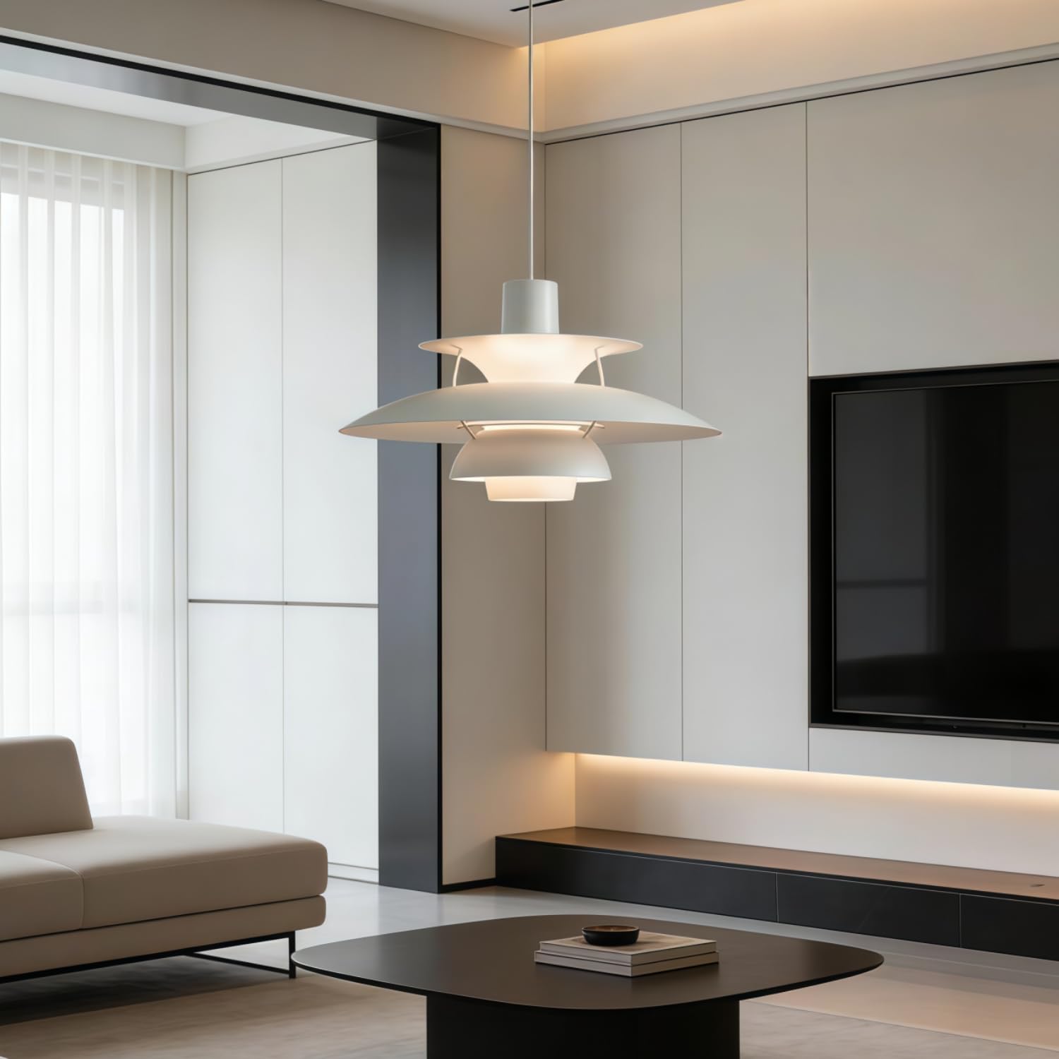 Pendelleuchte Esstischlampe Kronleuchter Moderne Hängelampe 40CM Weiß | Verstellbarer Schnur,Blendschutz mit E27 Sockel,Ideal für Kücheninsel,Esszimmer, Wohnzimmer und Schlafzimmer