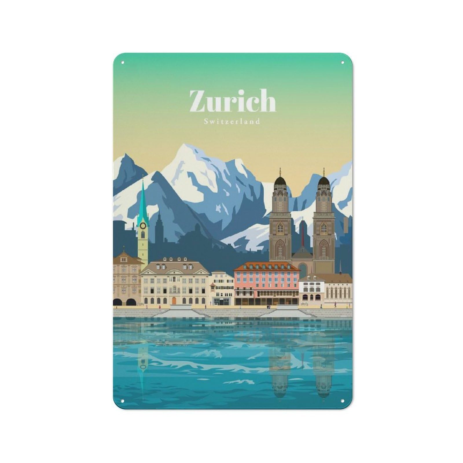 Junmoney Travel To Zurich Warehouse Style Metal Wall Decor 30X20cm, Industrial Metal Sign For Workspace, Cafe, Hallway Or Garage