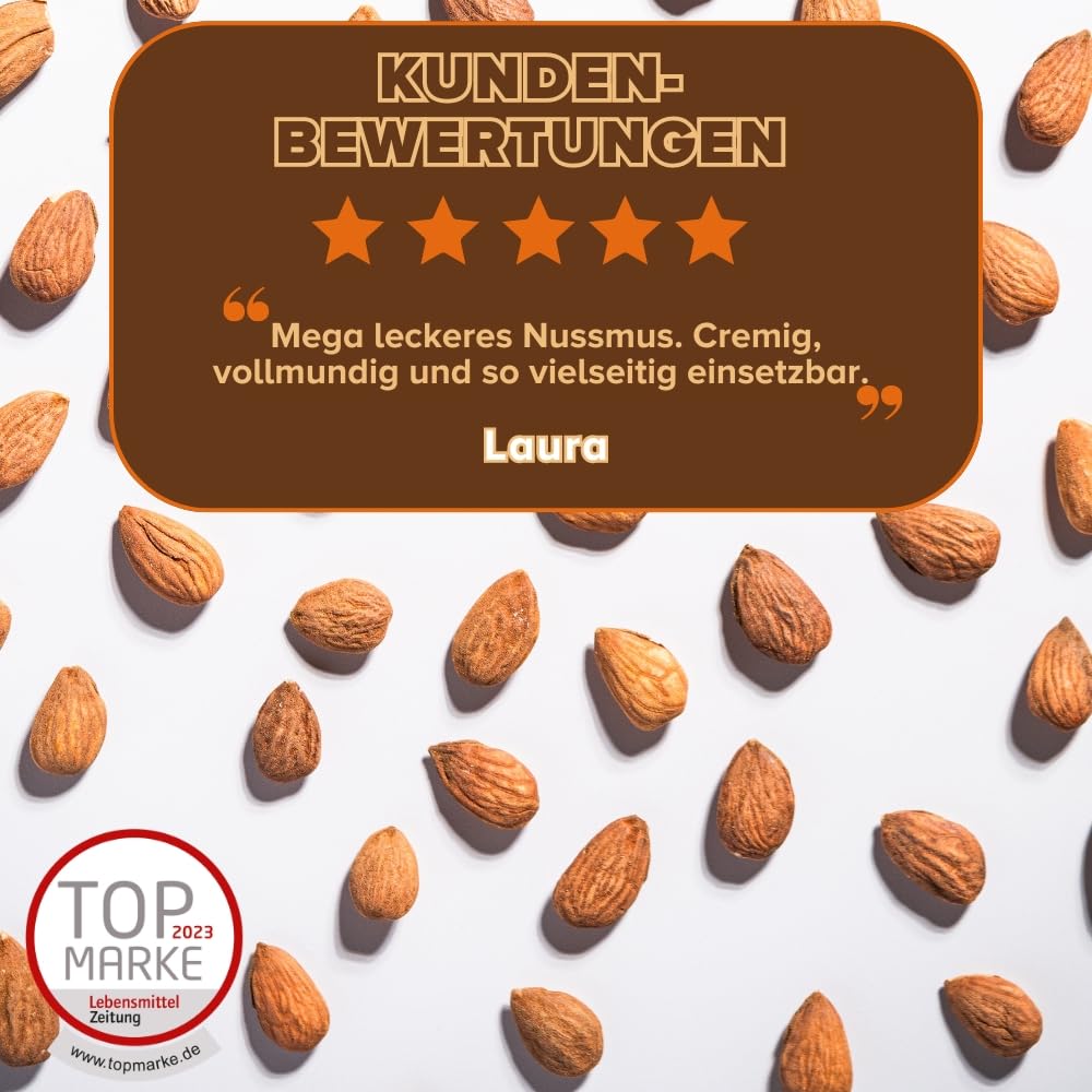 3Bears Mandelmus, 100% geröstete Nüsse, glutenfrei und vegan, cremig und intensiv im Geschmack, 4 x 250 g