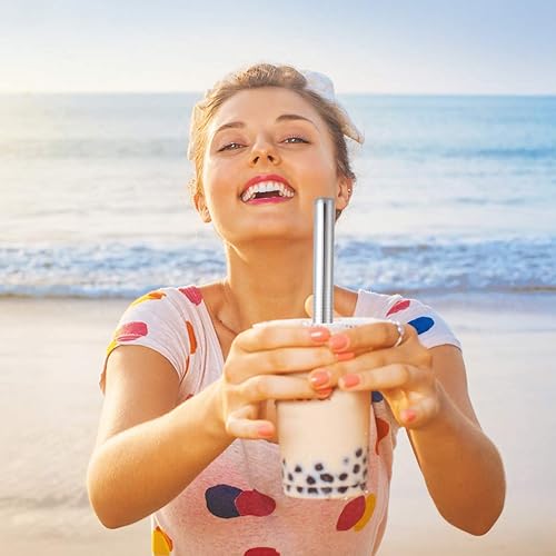 Miniatura 4 de 3 popotes Boba reutilizables y popotes para batidos, pajitas de acero inoxidable de 0.5 pulgadas de ancho, puntas en ángulo, pajitas de metal para