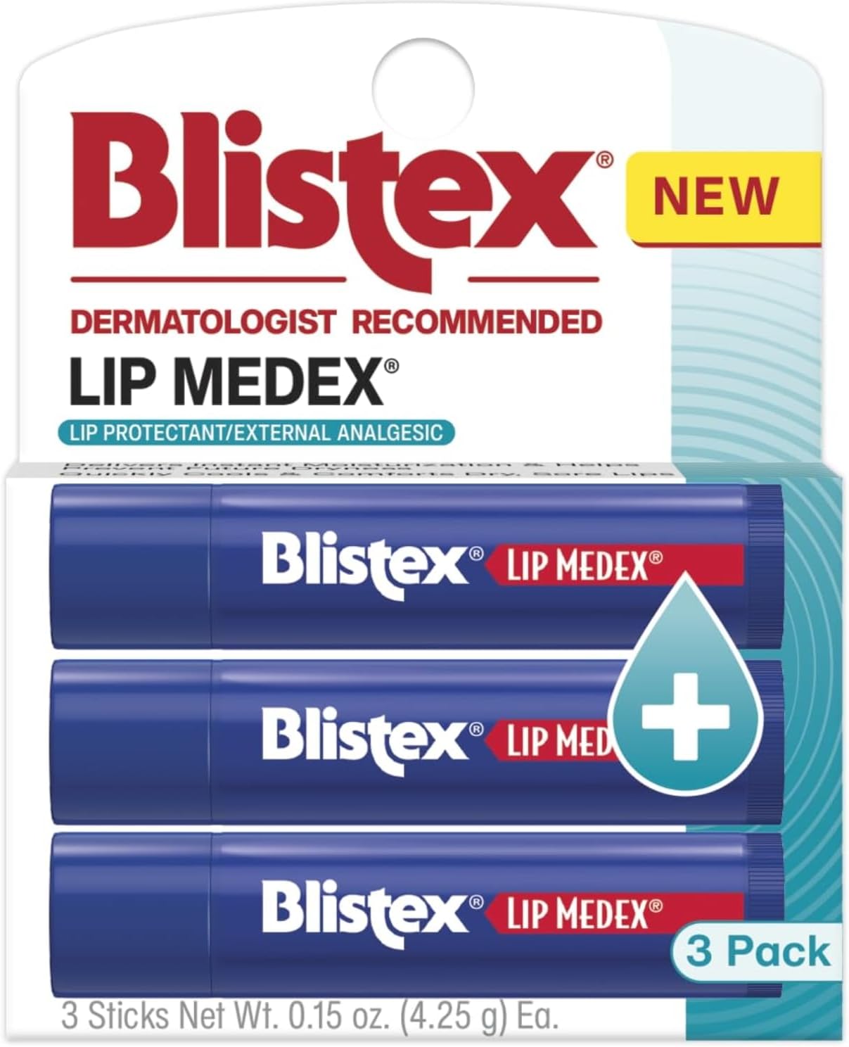 Lip Medex Stick, 0.15 oz Each, Advanced Hydration, Medicated Relief with Cooling, Soothes and Protects, Restores Healthy Moisture Balance to Lips, 3 Count, 1 Pack