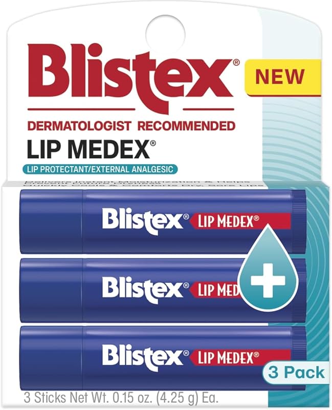 Blistex Lip Medex Bálsamo labial medicado, 24 horas de humedad, 0.15 oz, 3 unidades | Refresca y reconforta rápidamente los labios secos y doloridos, ayuda a restaurar el equilibrio saludable de la humedad y ayuda a prevenir la sequedad futura.