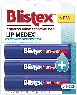 Blistex Lip Medex Stick, 3 Count, 0.15 oz Each, Advanced Hydration, Medicated Relief with Cooling, Soothes and Protects, Restores Healthy Moisture Balance to Lips, 1 Pack