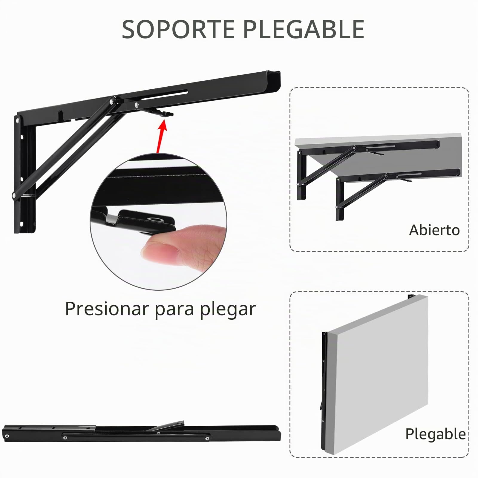 YUMORE Escuadras Abatibles 500mm,Soporte de Estante Plegable Pesado Negro Escuadras para Estanterias de Pared Bisagras Mesa Plegable Bricolaje Ahorrar Espacio, Carga Máxima 150Kg, 2Pcs