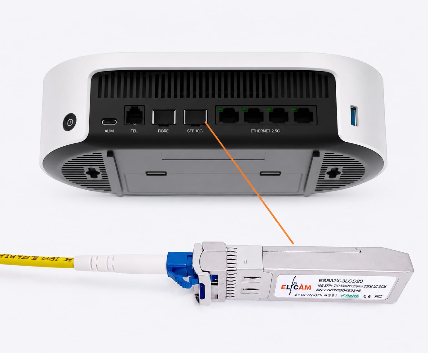 Elfcam® - 2 Piezas 10G SFP+ Bidi Modulo, Conector Fibra Optica LC/UPC Monomodo Simplex, TX1270nm / RX1330nm y TX1330nm / RX1270nm, DDM 20KM