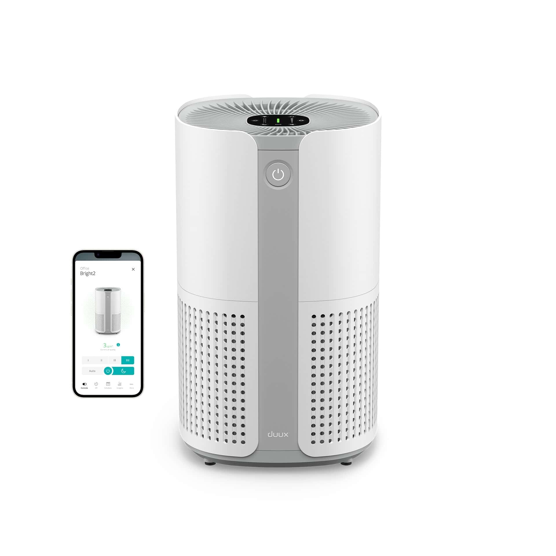 Duux Bright 2 Smart Air Purifier oczyszczacz powietrza dla alergików z 210 CADR, wskaźnik jakości powietrza i jonizator – czyści do 99,97% zanieczyszczeń do 42 m² – kolor biały
