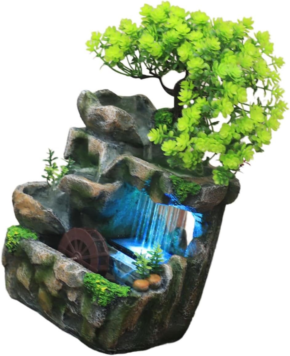 Zen Waterfall Desk Fountain for Decoration Artistic Indoor Tabletop Water Feature with Realistic Cascading Flow Calming Circulation Stylish Home and Office Ornament with US Plug