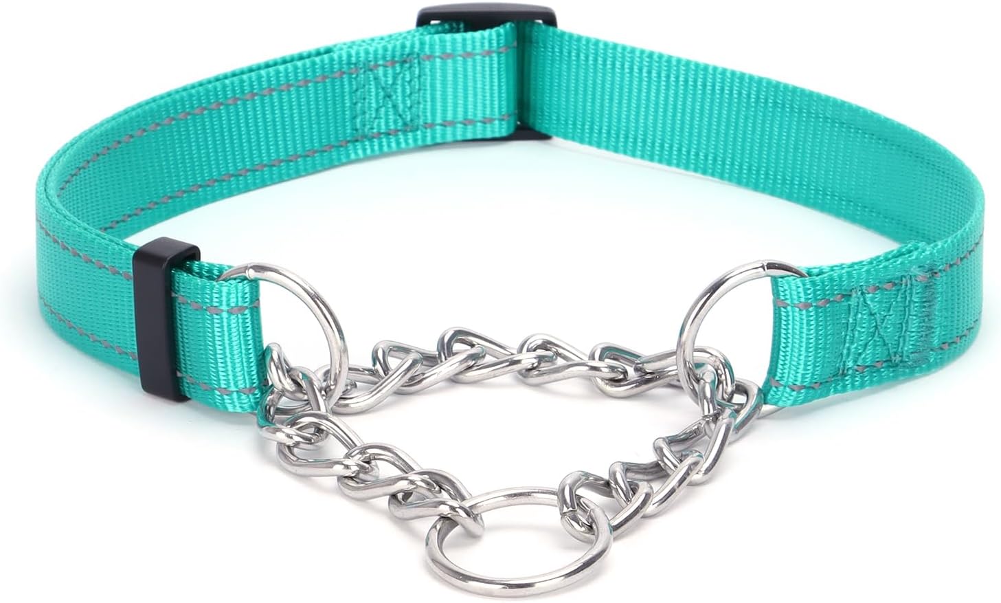 Serijoars Martingale Canine Collar, Coach Permitted Restricted Slip Collar with Stainless Metal Chain, Modified Cinch Collar for Mild & Efficient Pet Coaching (Teal, L)