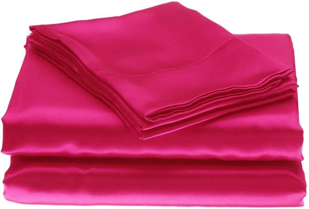 Avinya 100% Mulberry Silk Sheet Set - 22 Momme Grade 6A, 18-24 Inch Deep Pocket, Luxurious Bed Sheets for Ultimate Comfort Oeko-Tex Certified,Queen-Hot Pink